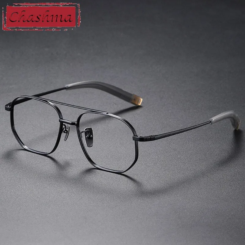 Chashma Ottica Men's Full Rim Polygon Square Titanium Double Bridge Eyeglasses 07518