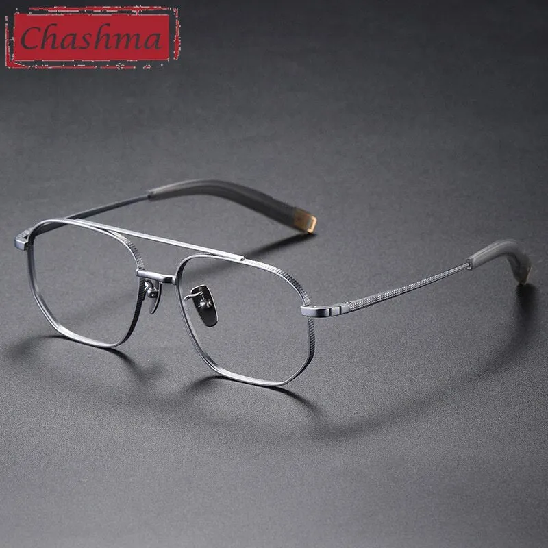Chashma Ottica Men's Full Rim Polygon Square Titanium Double Bridge Eyeglasses 07518