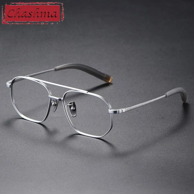 Chashma Ottica Men's Full Rim Polygon Square Titanium Double Bridge Eyeglasses 07518