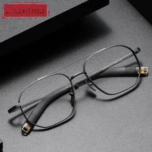 Chashma Ottica Men's Full Rim Polygon Square Titanium Double Bridge Eyeglasses 07518