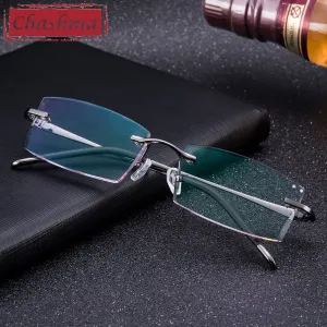 Chashma Ottica Men's Rimless Irregular Rectangle Titanium Eyeglasses Tinted Lenses 8193