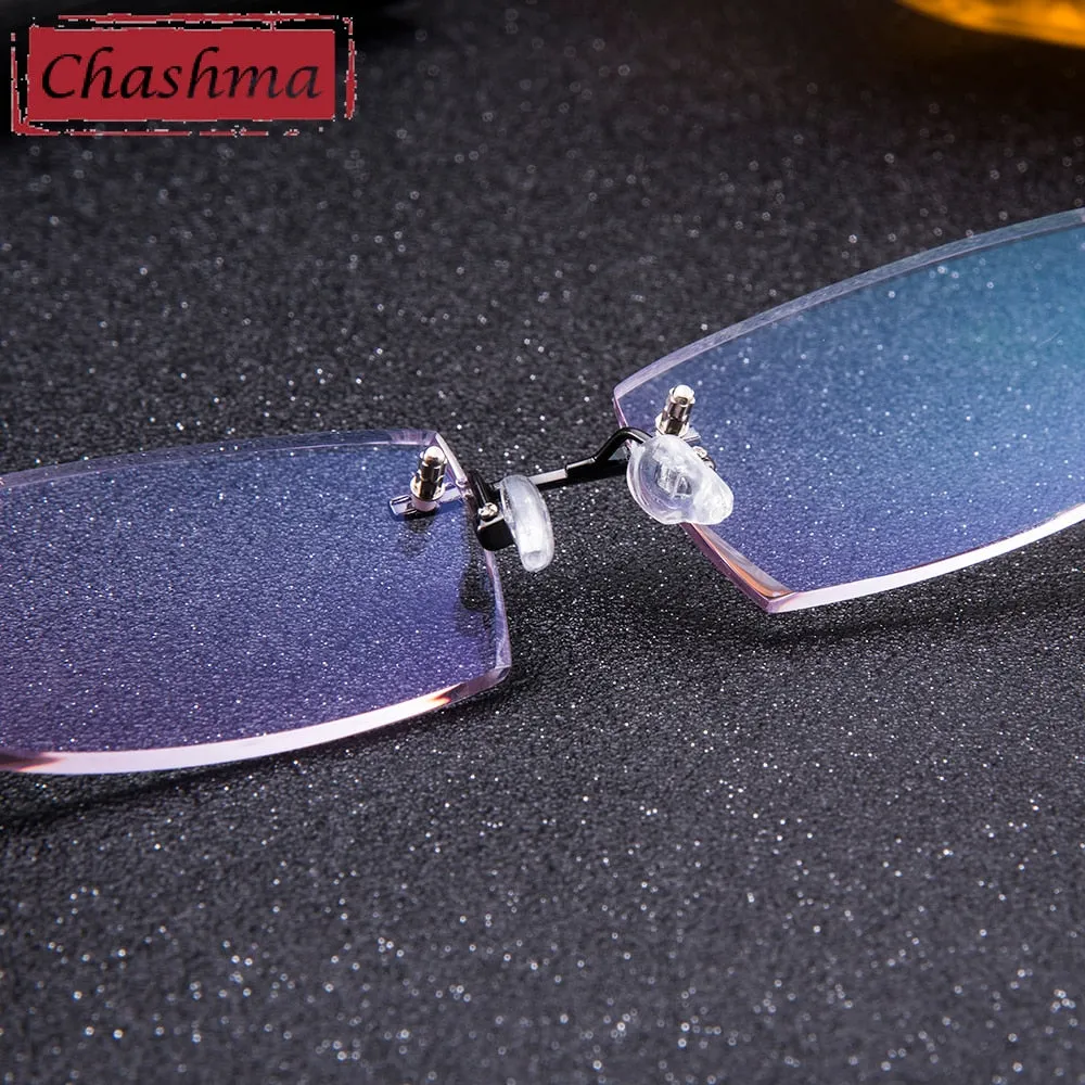 Chashma Ottica Men's Rimless Irregular Rectangle Titanium Eyeglasses Tinted Lenses 8193