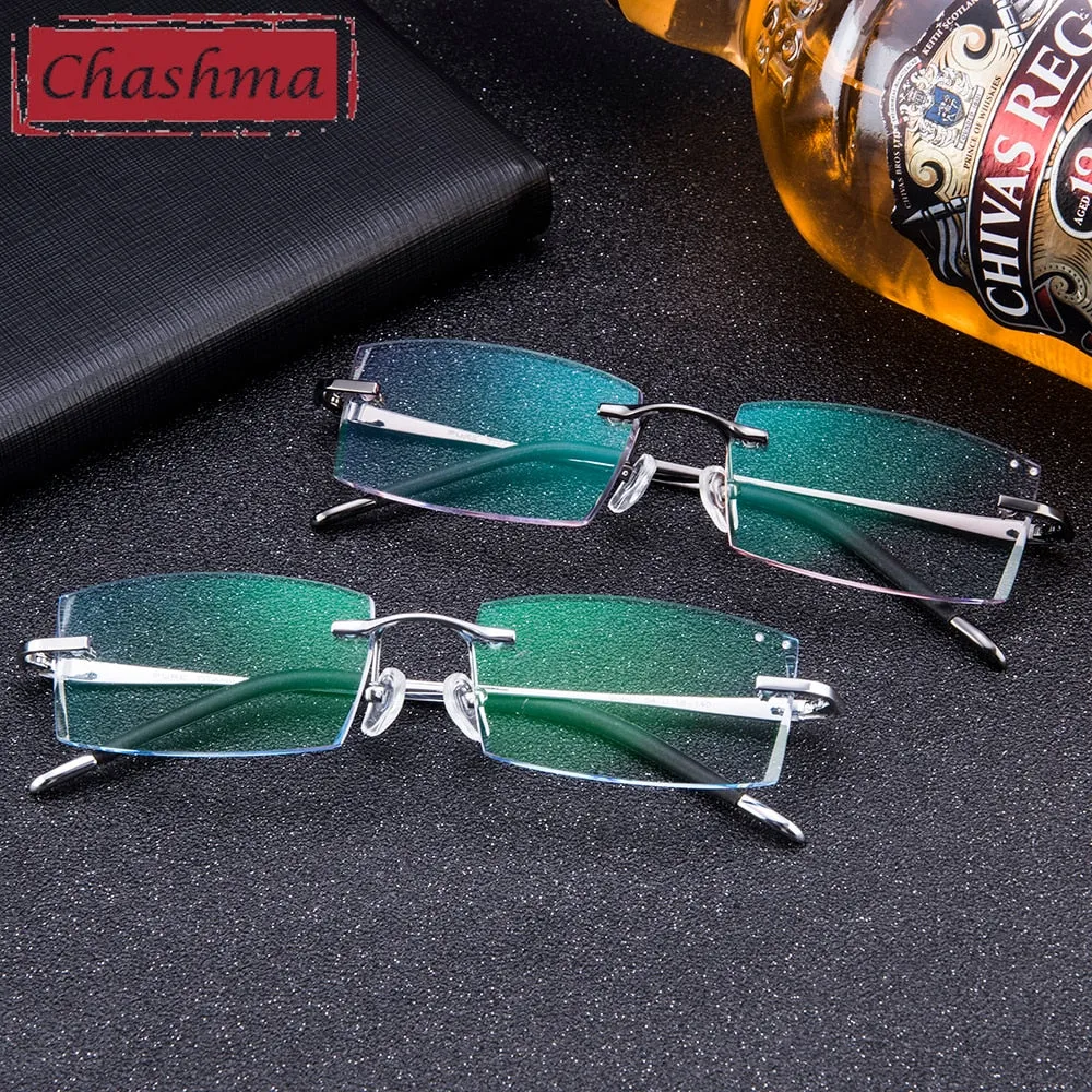 Chashma Ottica Men's Rimless Irregular Rectangle Titanium Eyeglasses Tinted Lenses 8193