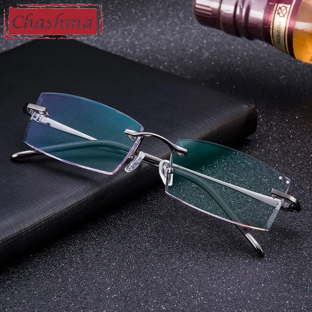 Chashma Ottica Men's Rimless Irregular Rectangle Titanium Eyeglasses Tinted Lenses 8193