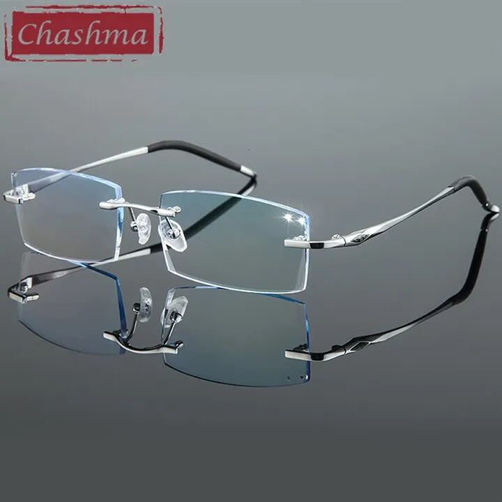 Chashma Ottica Men's Rimless Irregular Rectangle Titanium Eyeglasses Tinted Lenses 8193