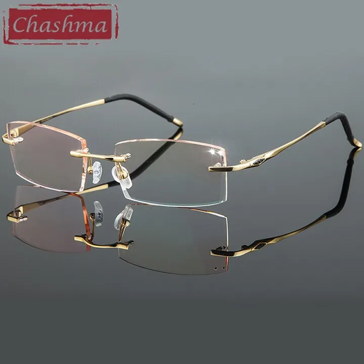 Chashma Ottica Men's Rimless Irregular Rectangle Titanium Eyeglasses Tinted Lenses 8193