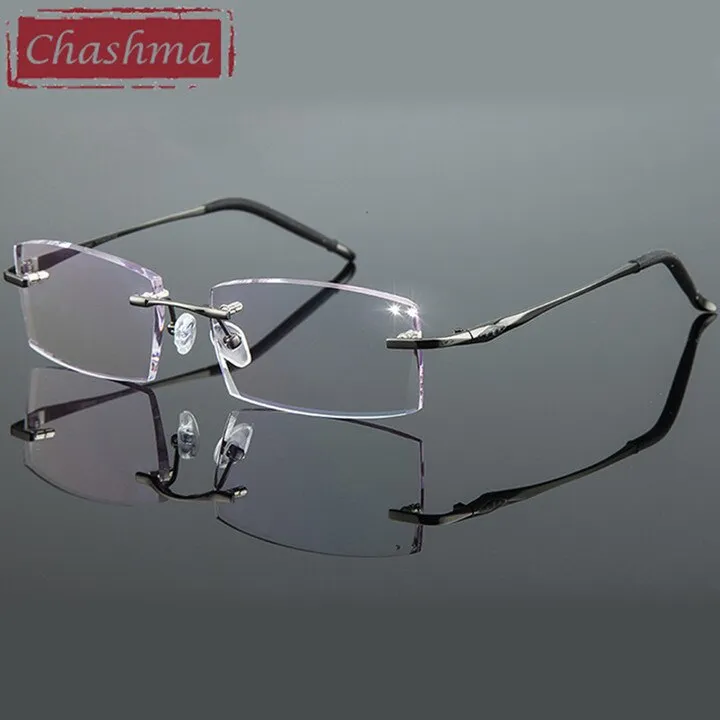 Chashma Ottica Men's Rimless Irregular Rectangle Titanium Eyeglasses Tinted Lenses 8193
