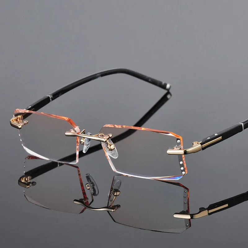 Chashma Ottica Men's Rimless Rectangle Alloy Eyeglasses Tinted Lenses 58003