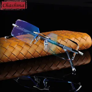 Chashma Ottica Men's Rimless Rectangle Alloy Eyeglasses Tinted Lenses 58003