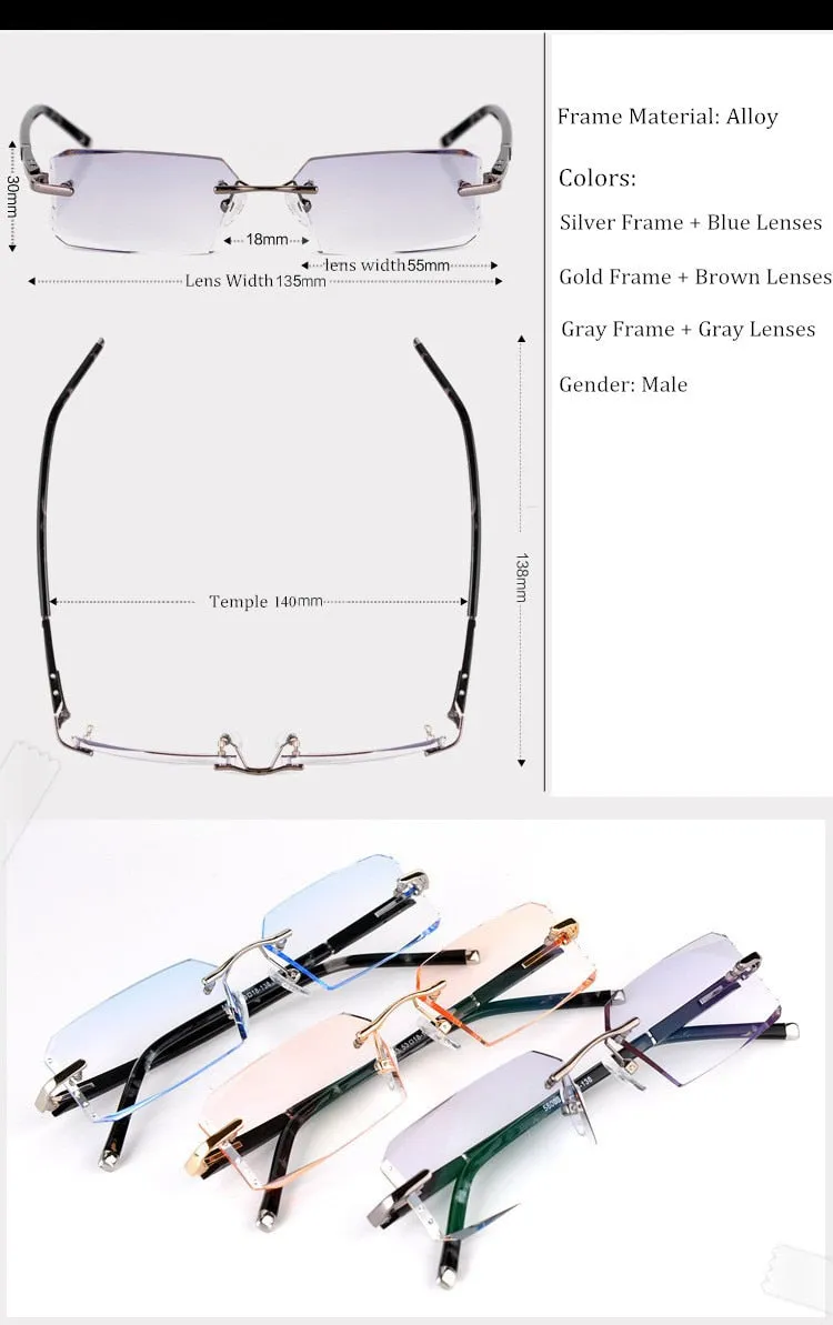 Chashma Ottica Men's Rimless Rectangle Alloy Eyeglasses Tinted Lenses 58003