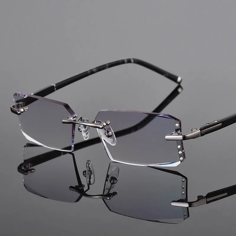 Chashma Ottica Men's Rimless Rectangle Alloy Eyeglasses Tinted Lenses 58003