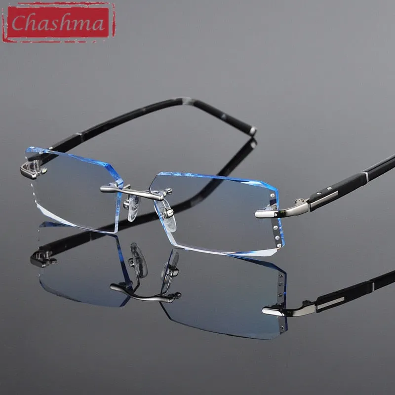 Chashma Ottica Men's Rimless Rectangle Alloy Eyeglasses Tinted Lenses 58003