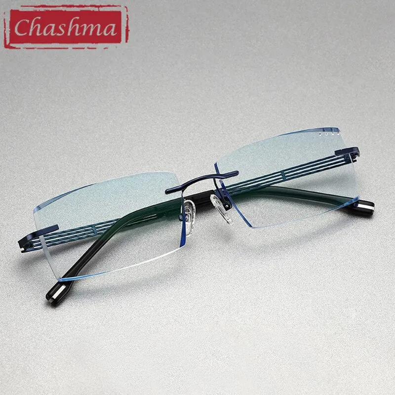 Chashma Ottica Men's Rimless Square Titanium Eyeglasses Tint Lenses 1025