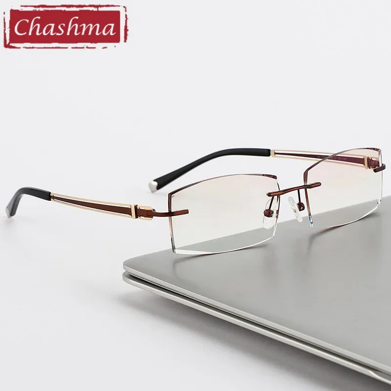 Chashma Ottica Men's Rimless Square Titanium Eyeglasses Tint Lenses 1025