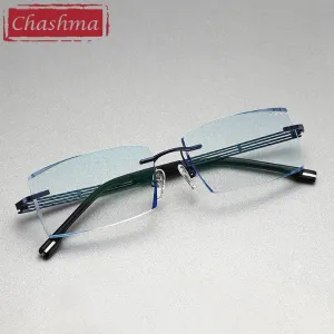 Chashma Ottica Men's Rimless Square Titanium Eyeglasses Tint Lenses 1025
