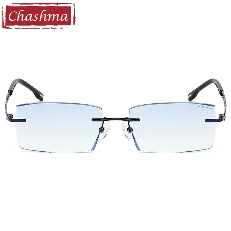 Chashma Ottica Men's Rimless Square Titanium Eyeglasses Tint Lenses 1025