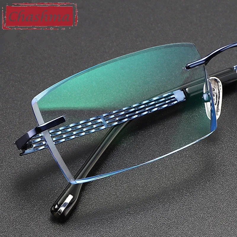 Chashma Ottica Men's Rimless Square Titanium Eyeglasses Tint Lenses 1025