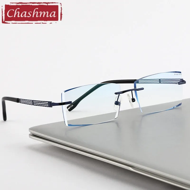 Chashma Ottica Men's Rimless Square Titanium Eyeglasses Tint Lenses 1025