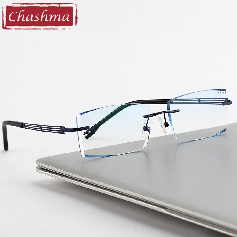 Chashma Ottica Men's Rimless Square Titanium Eyeglasses Tint Lenses 1025