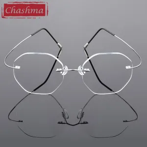 Chashma Ottica Unisex Rimless Octagon Polygon Titanium Eyeglasses 9017