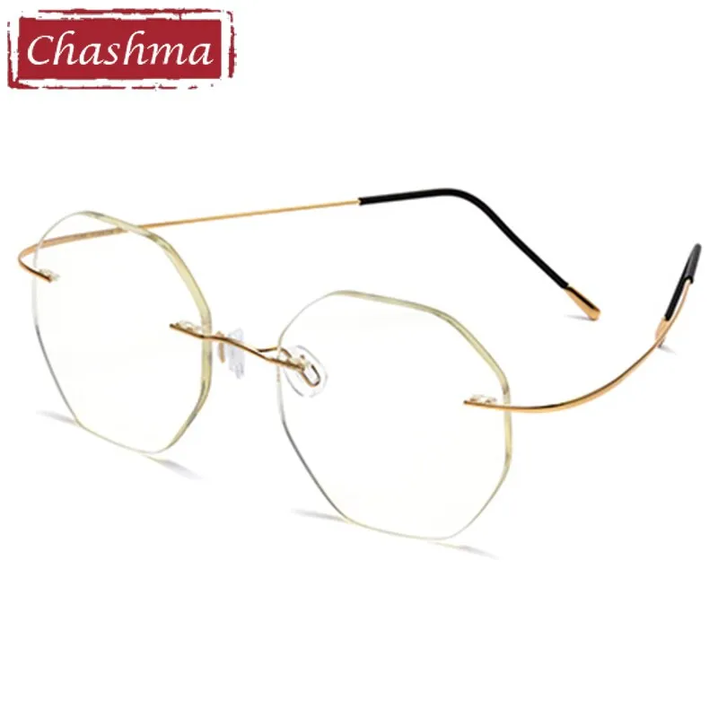Chashma Ottica Unisex Rimless Octagon Polygon Titanium Eyeglasses 9017