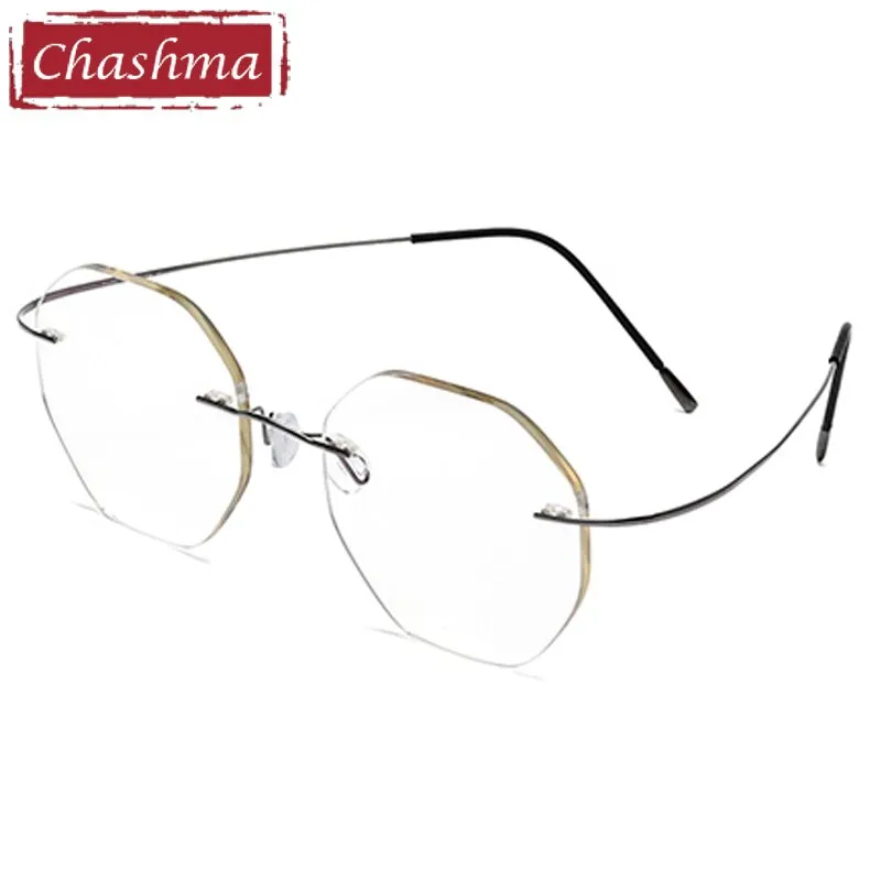 Chashma Ottica Unisex Rimless Octagon Polygon Titanium Eyeglasses 9017