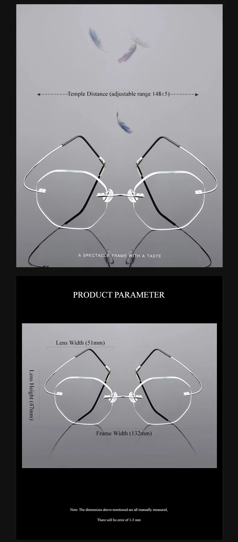 Chashma Ottica Unisex Rimless Octagon Polygon Titanium Eyeglasses 9017