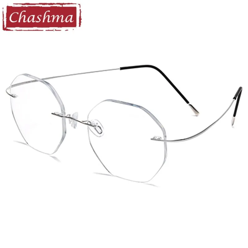 Chashma Ottica Unisex Rimless Octagon Polygon Titanium Eyeglasses 9017