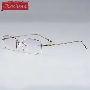 Chashma Ottica Unisex Rimless Rectangle Titanium Eyeglasses Tinted Lenses 9083