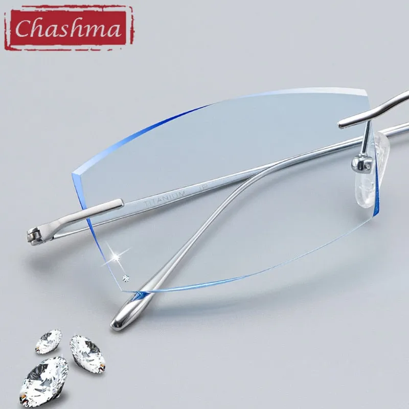 Chashma Ottica Unisex Rimless Rectangle Titanium Eyeglasses Tinted Lenses 9083