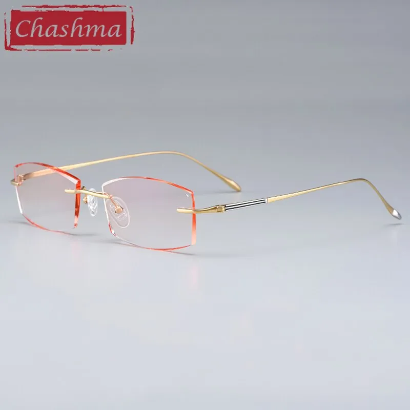 Chashma Ottica Unisex Rimless Rectangle Titanium Eyeglasses Tinted Lenses 9083