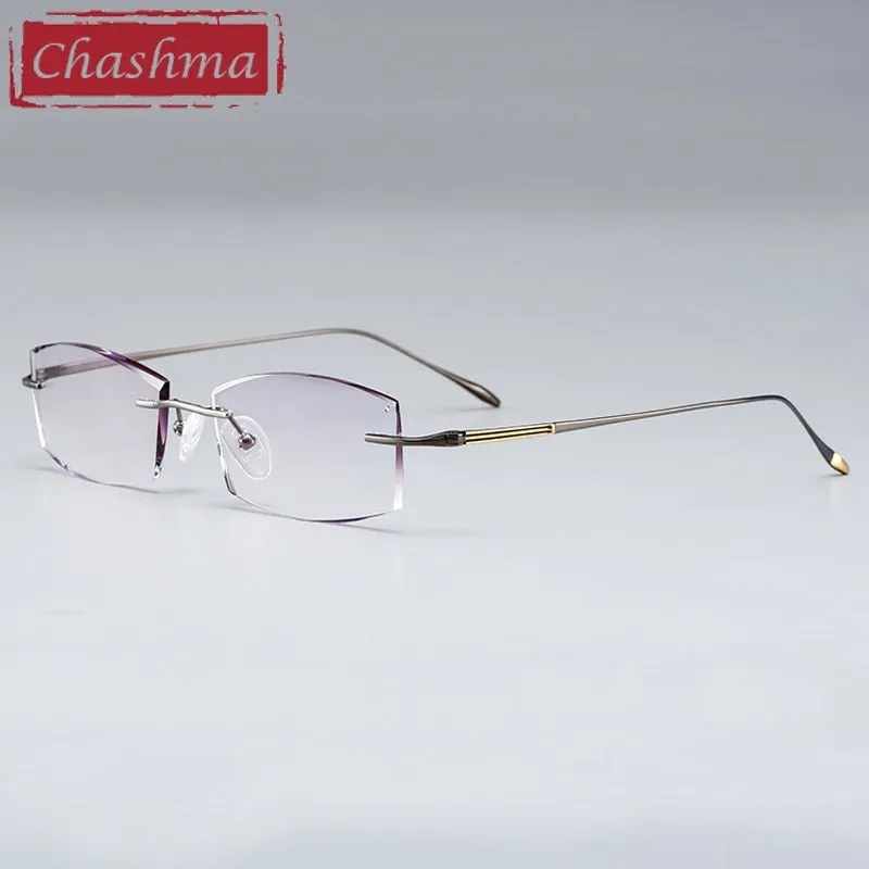 Chashma Ottica Unisex Rimless Rectangle Titanium Eyeglasses Tinted Lenses 9083