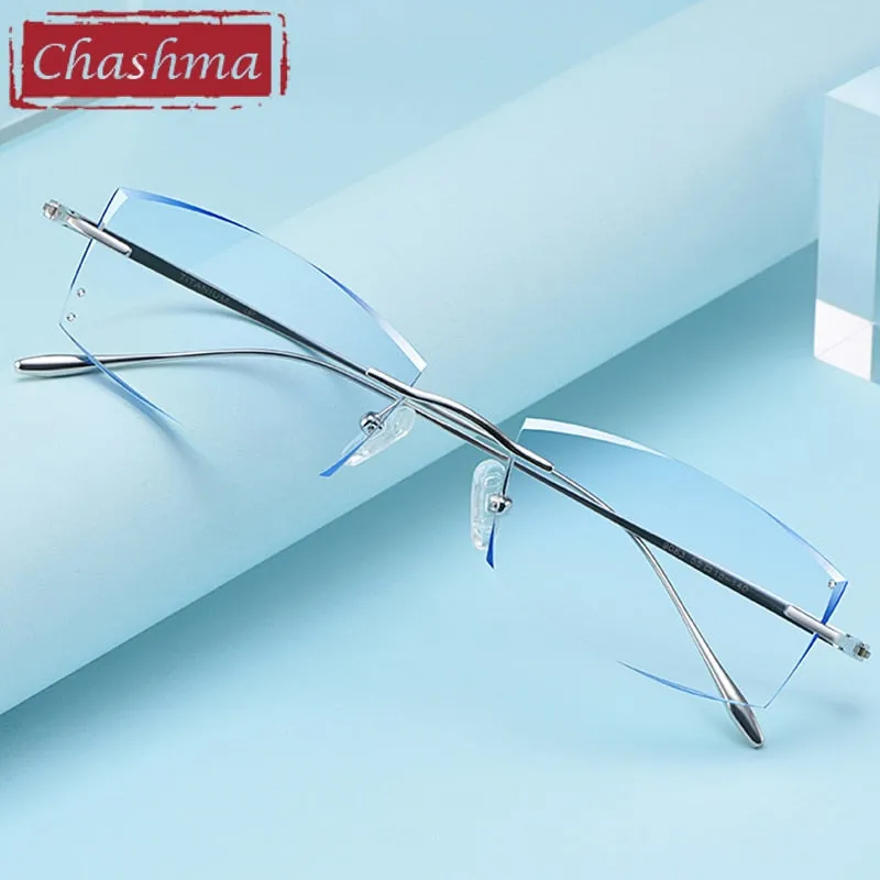 Chashma Ottica Unisex Rimless Rectangle Titanium Eyeglasses Tinted Lenses 9083