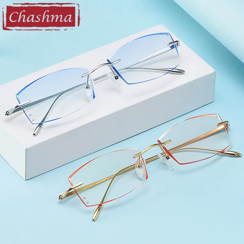Chashma Ottica Unisex Rimless Rectangle Titanium Eyeglasses Tinted Lenses 9083