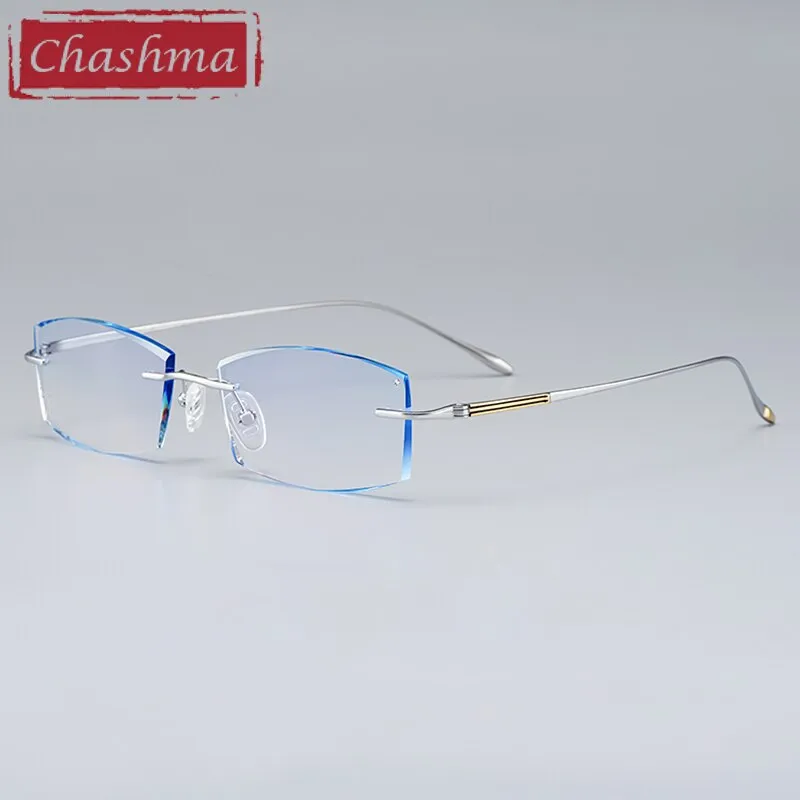 Chashma Ottica Unisex Rimless Rectangle Titanium Eyeglasses Tinted Lenses 9083