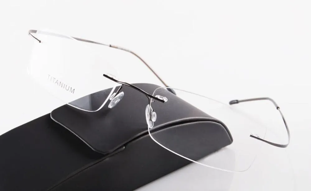 Chashma Ottica Unisex Rimless Rectangle Titanium Presbyopic Reading Glasses Ch023