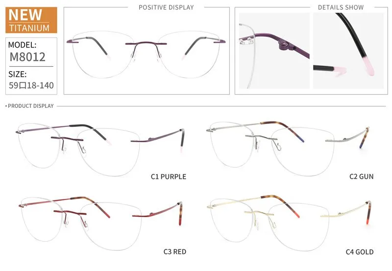 Chashma Ottica Unisex Rimless Square Cat Eye Titanium Eyeglasses 8012