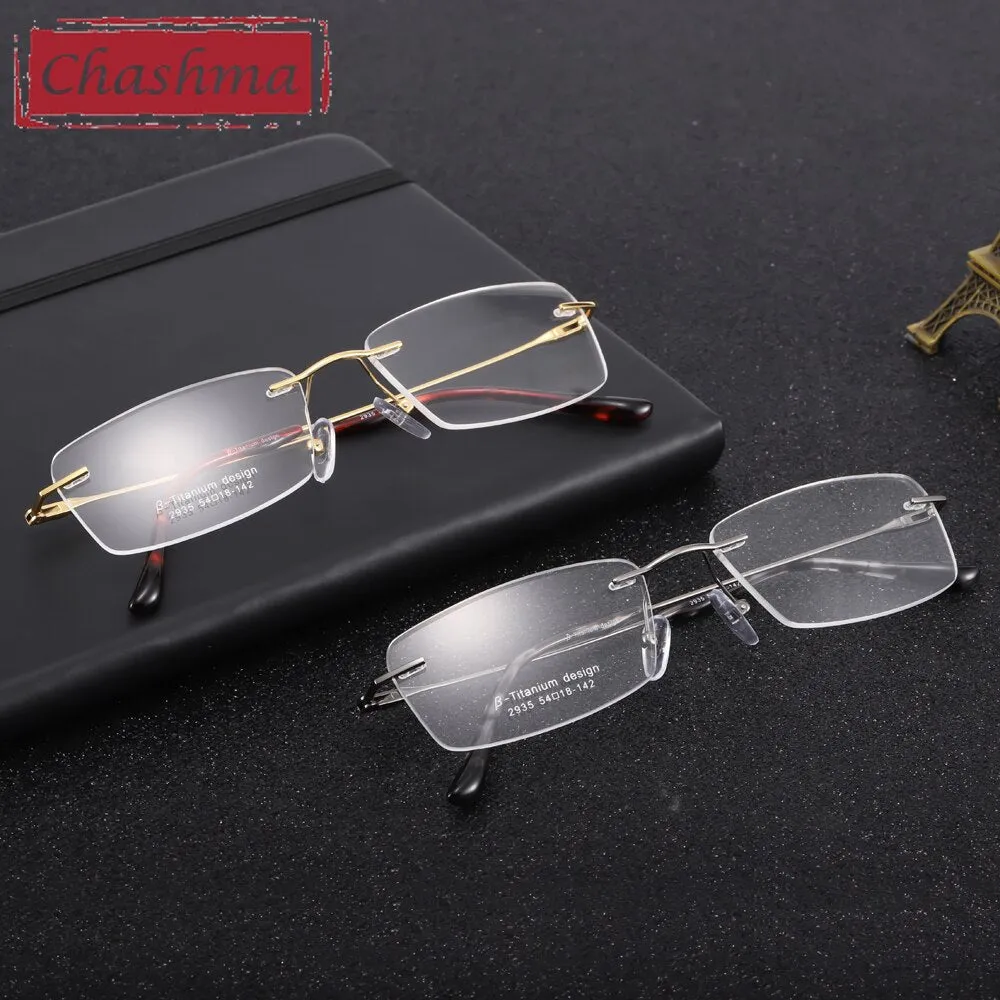Chashma Ottica Unisex Rimless Square Titanium Eyeglasses 2935