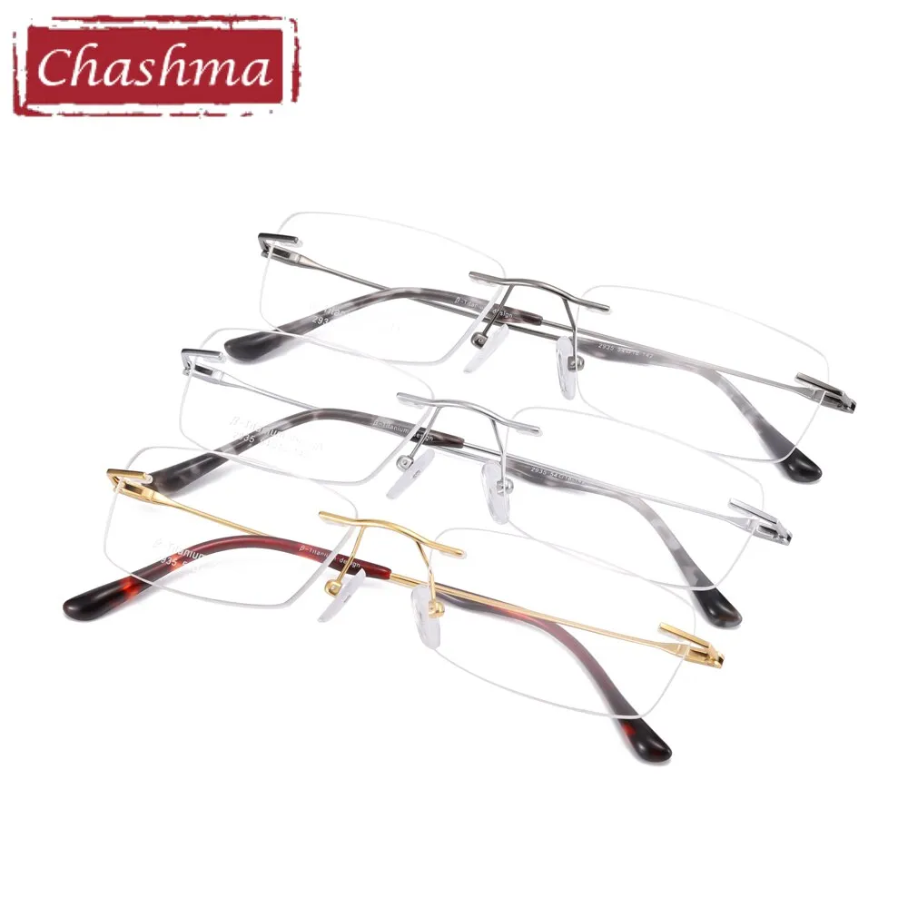 Chashma Ottica Unisex Rimless Square Titanium Eyeglasses 2935