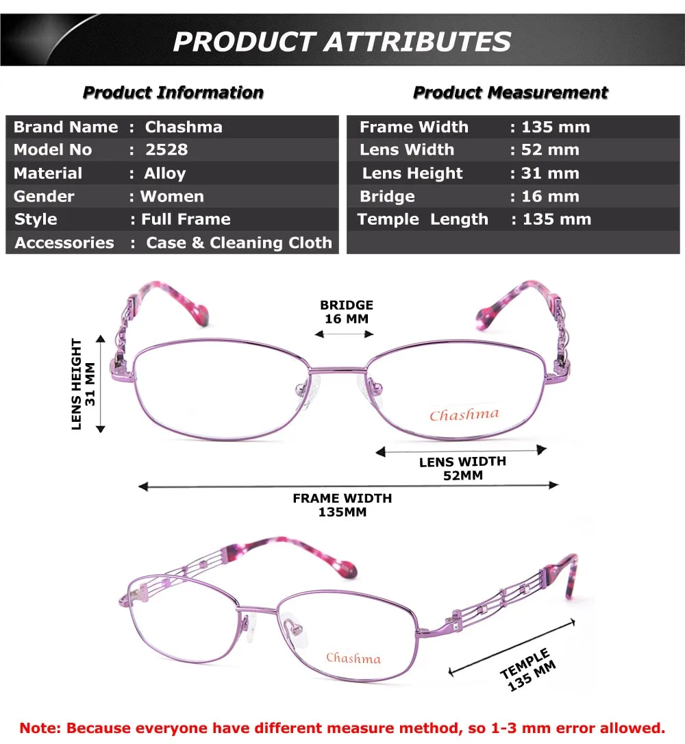 Chashma Ottica Women's Full Rim Oval Alloy Eyeglasses 2528