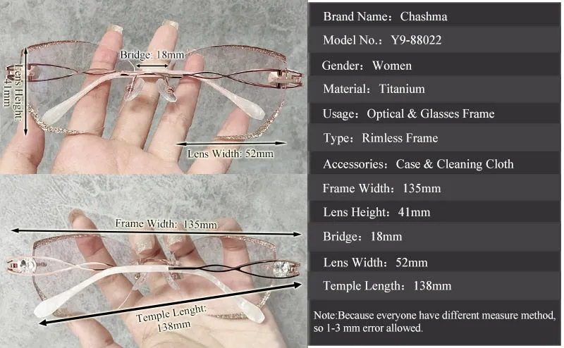 Chashma Ottica Women's Rimless Cat Eye Titanium Eyeglasses 88022