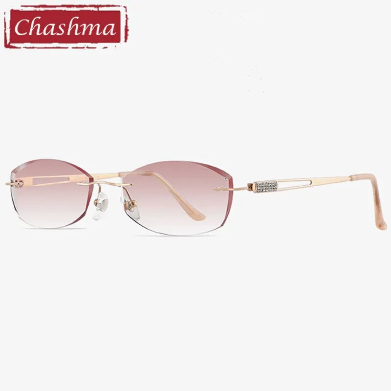 Chashma Ottica Women's Rimless Oval Rectangle Titanium Eyeglasses Tinted Lenses 6048