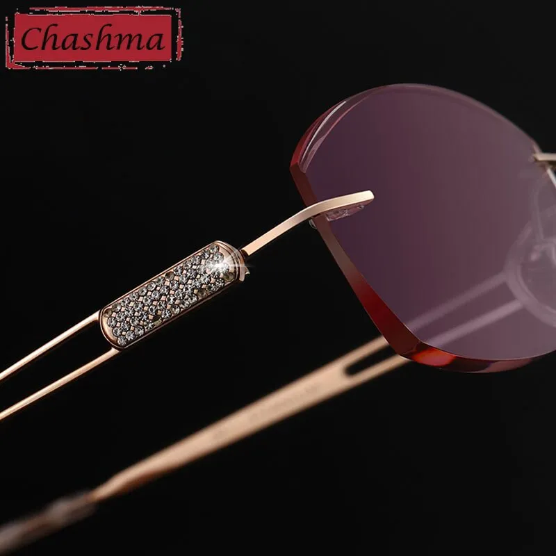Chashma Ottica Women's Rimless Oval Rectangle Titanium Eyeglasses Tinted Lenses 6048