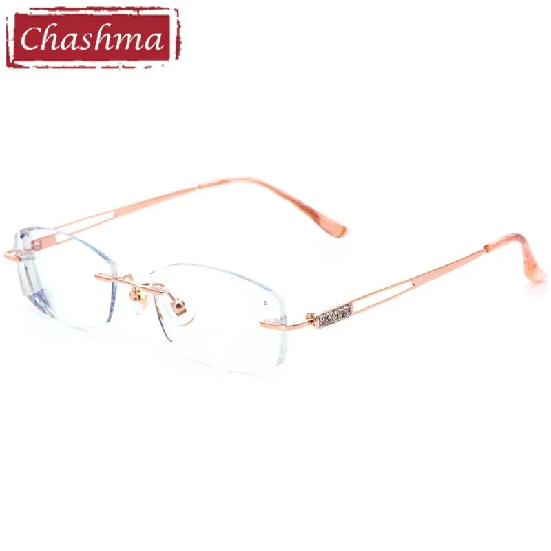 Chashma Ottica Women's Rimless Oval Rectangle Titanium Eyeglasses Tinted Lenses 6048
