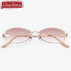 Chashma Ottica Women's Rimless Oval Rectangle Titanium Eyeglasses Tinted Lenses 6048