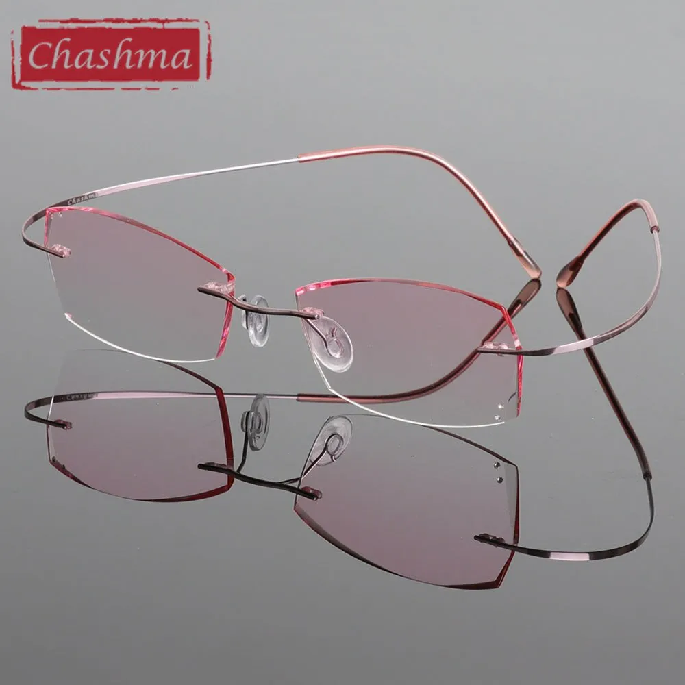 Chashma Ottica Women's Rimless Rectangle Titanium Eyeglasses Tinted Lenses 6074w