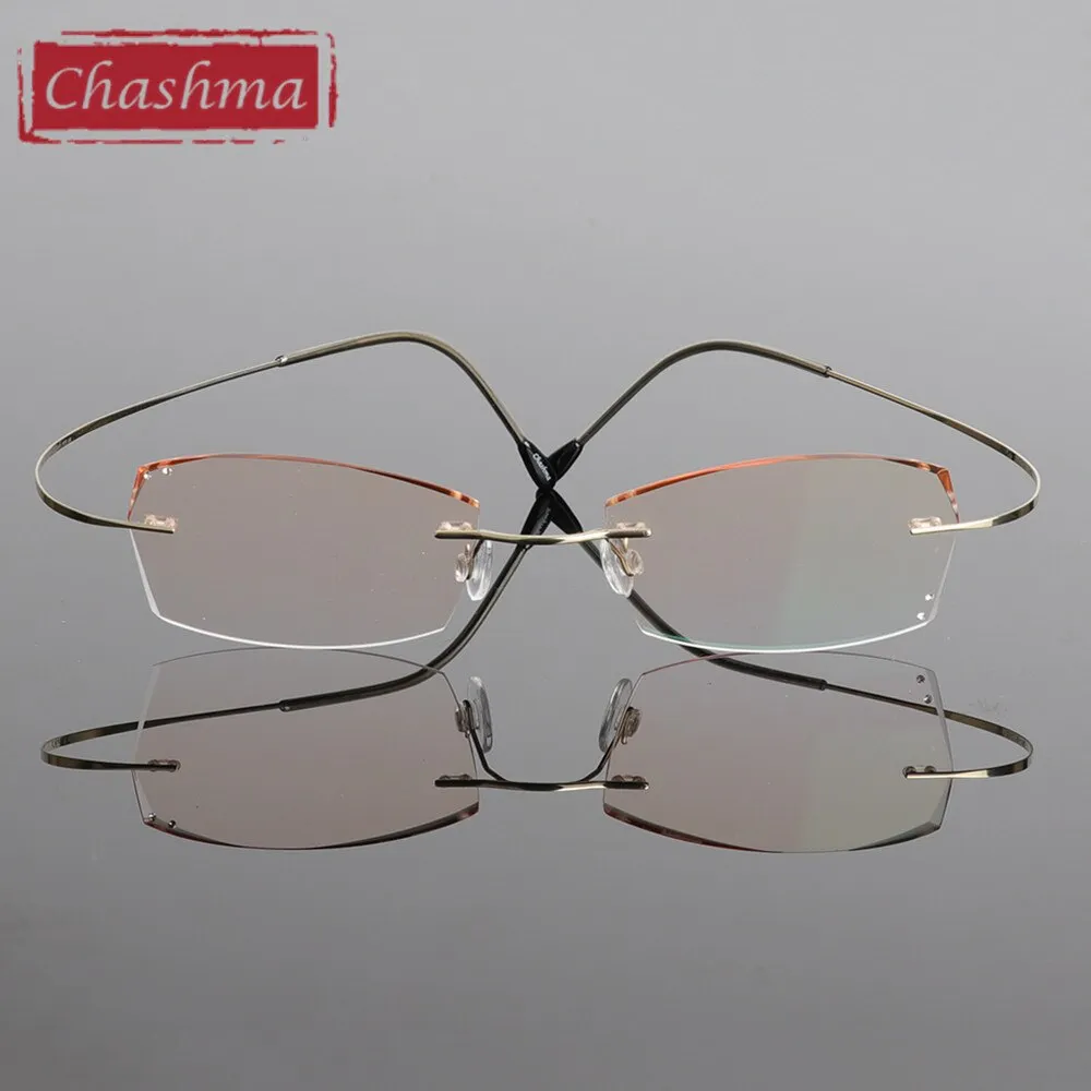 Chashma Ottica Women's Rimless Rectangle Titanium Eyeglasses Tinted Lenses 6074w