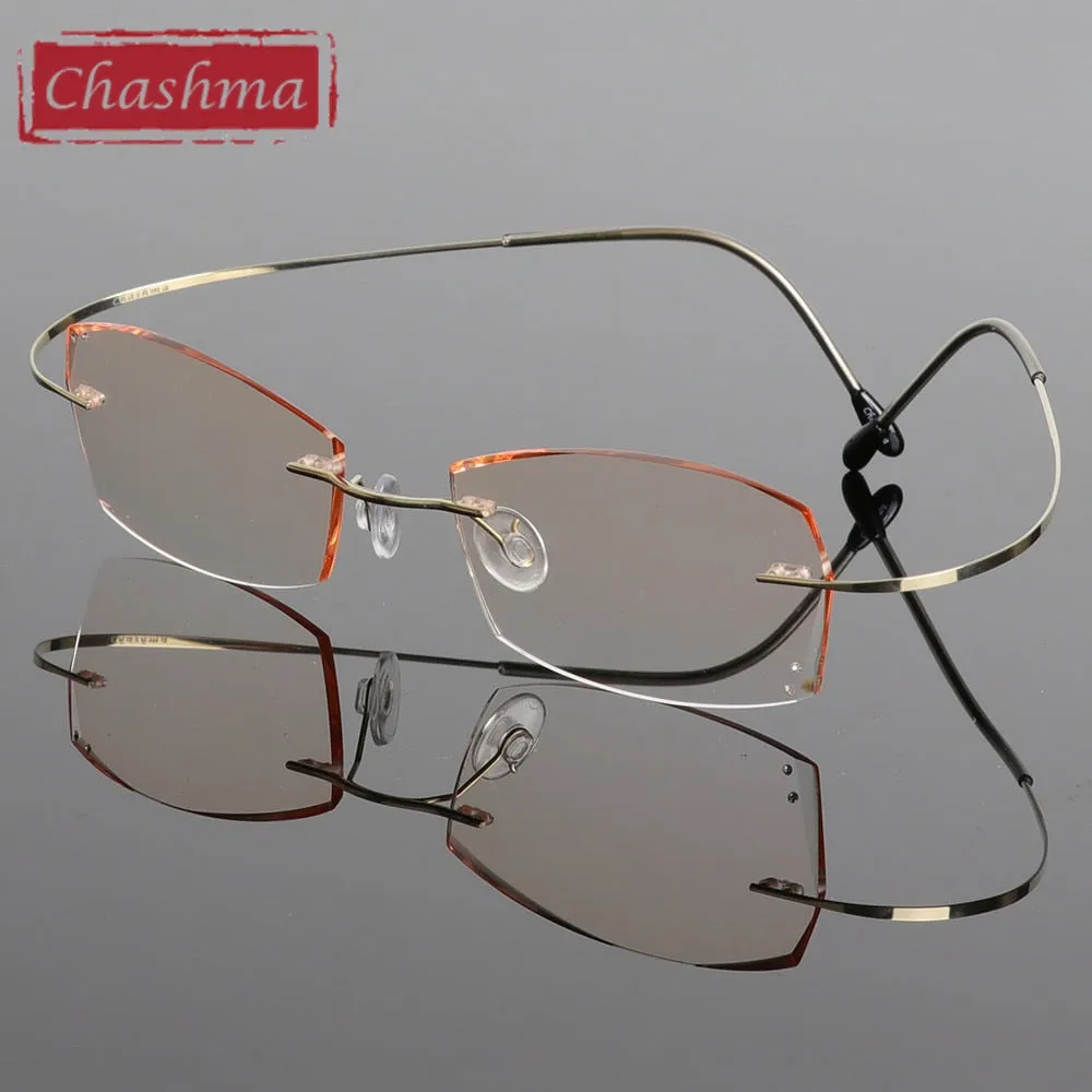 Chashma Ottica Women's Rimless Rectangle Titanium Eyeglasses Tinted Lenses 6074w