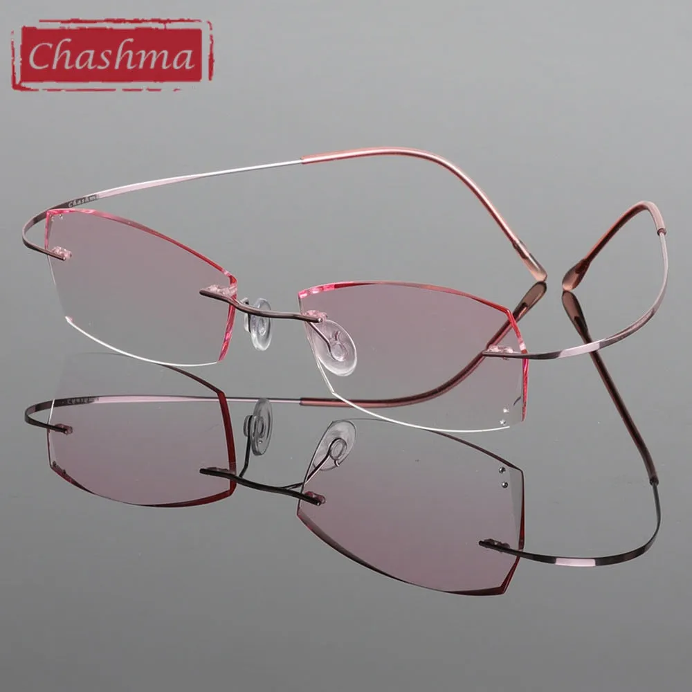 Chashma Ottica Women's Rimless Rectangle Titanium Eyeglasses Tinted Lenses 6074w