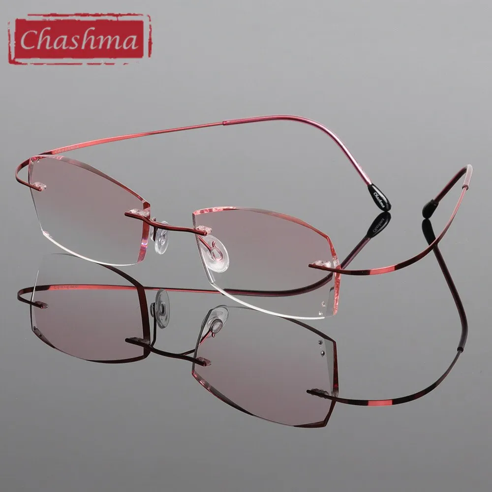 Chashma Ottica Women's Rimless Rectangle Titanium Eyeglasses Tinted Lenses 6074w